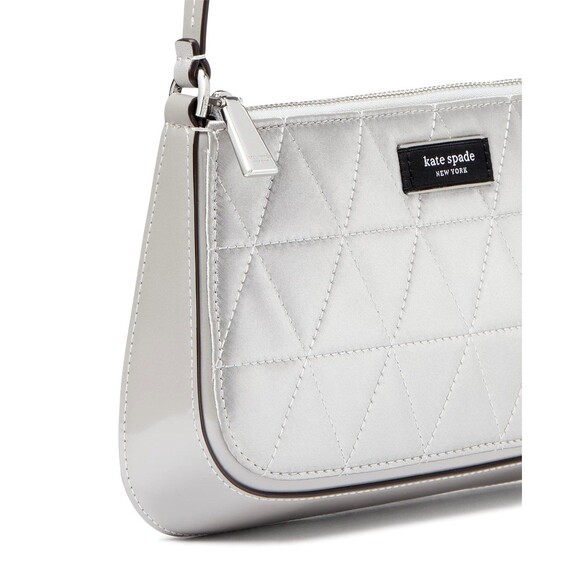 Kate Spade Sam Icon Quilted Satin Clutch Wristlet Silver - Picture 6 of 7